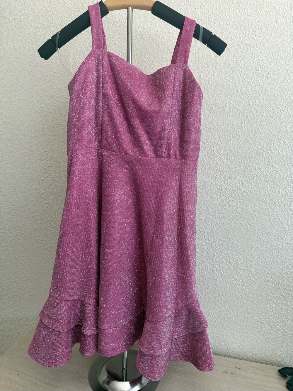Girls' Sparkle Party Dress in Pink with Ruffle Hem